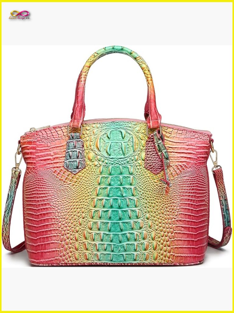 Vegan Leather Croc Embossed Tote Satchel Crossbody Top Handle Handbag